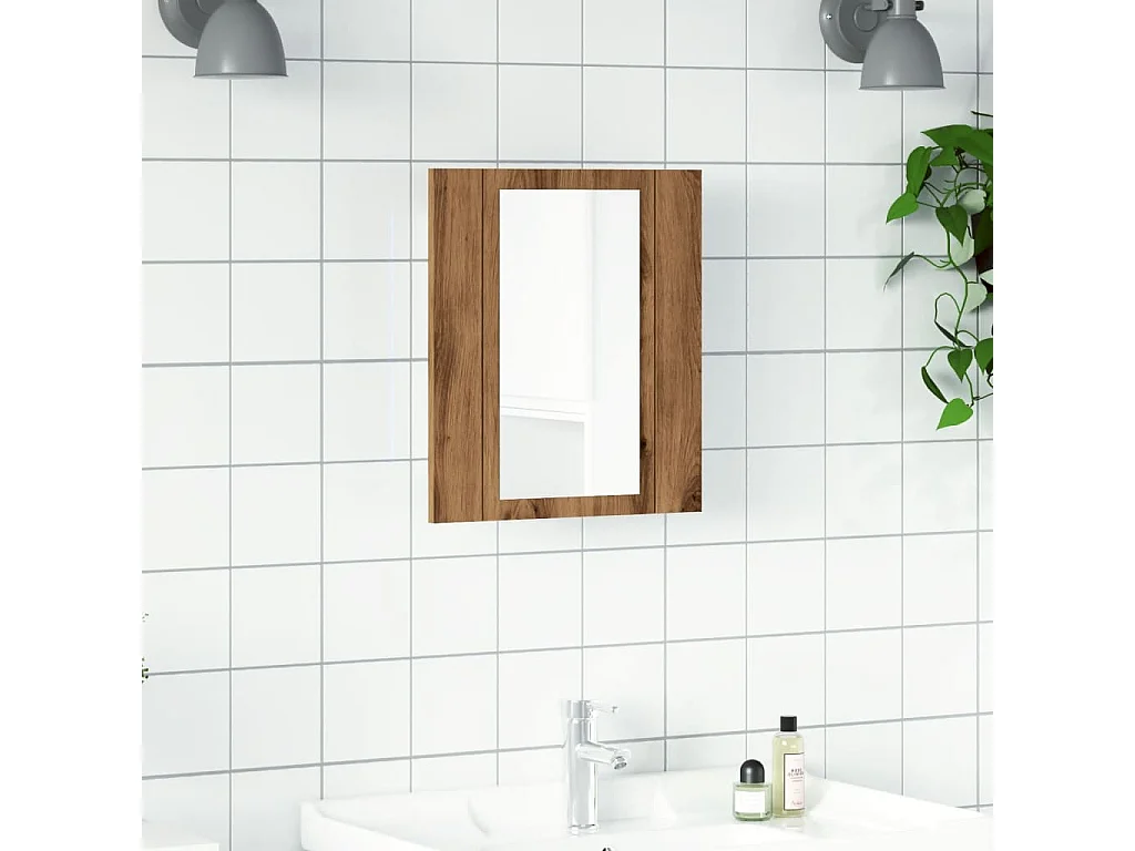 Armoire de salle de bain miroir LED chêne artisanal 40x12x45 cm