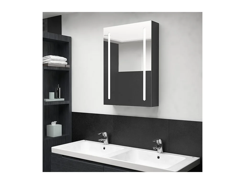 Mueble de baño con espejo LED negro brillo 50x13x70 cm