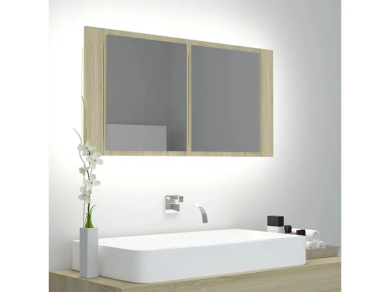 LED badkamerspiegelkast Sonoma eiken 90x12x45 Acryl
