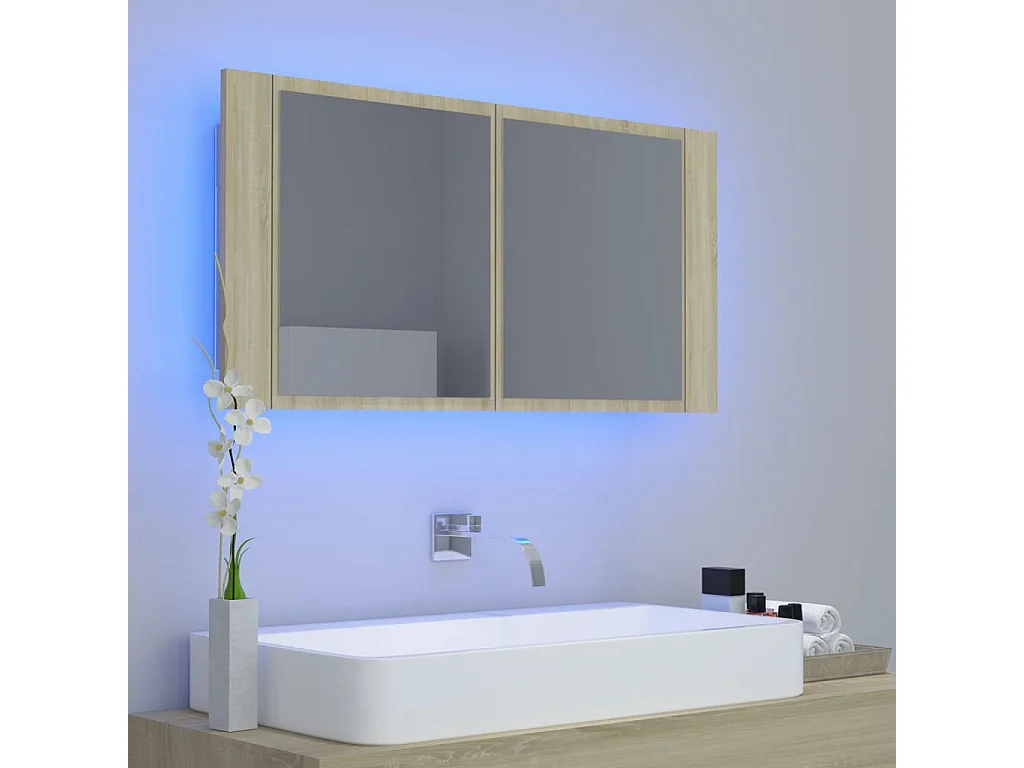 Armoire à miroir à LED de bain Chêne sonoma 90x12x45 Acrylique