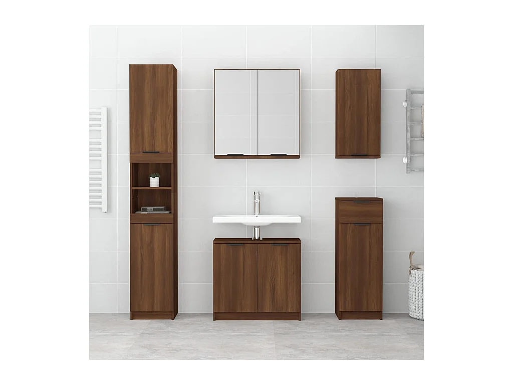 Mueble de baño con espejo Roble marrón 64x20x67 cm