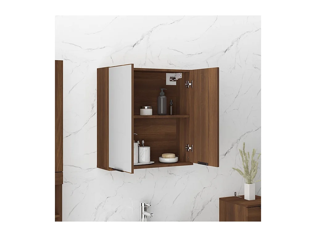 Mueble de baño con espejo Roble marrón 64x20x67 cm