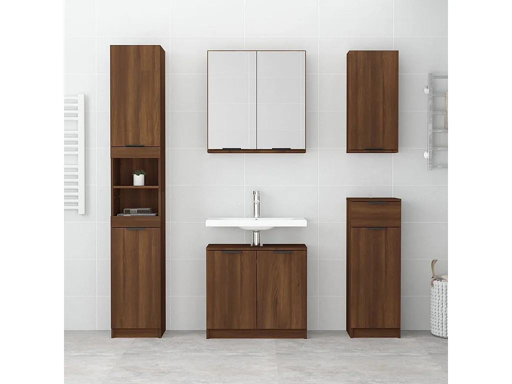 Mueble de baño con espejo Roble marrón 64x20x67 cm