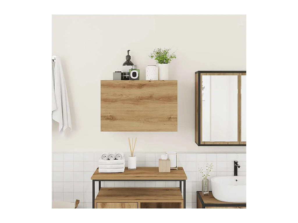 Mobiletto da bagno da parete in legno di rovere ingegnerizzato, realizzato a mano