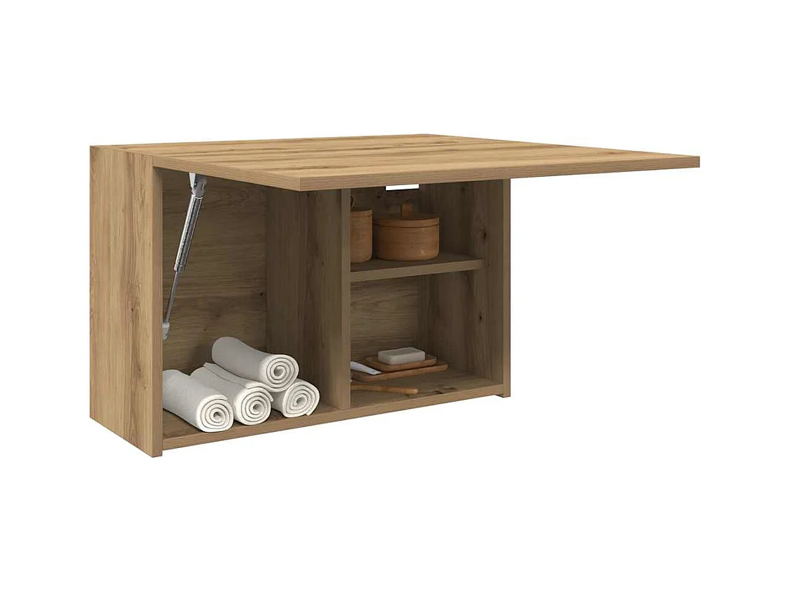 Mobiletto da bagno da parete in legno di rovere ingegnerizzato, realizzato a mano