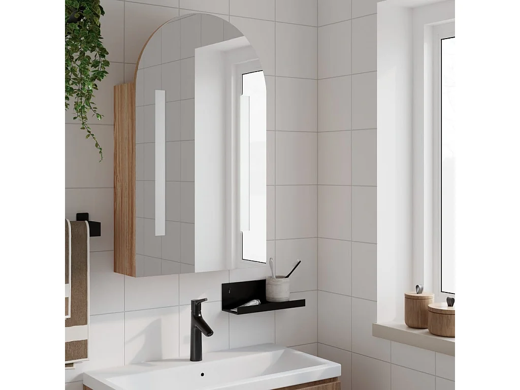 Mobile bagno con specchio e LED ad arco rovere 42x13x70 cm