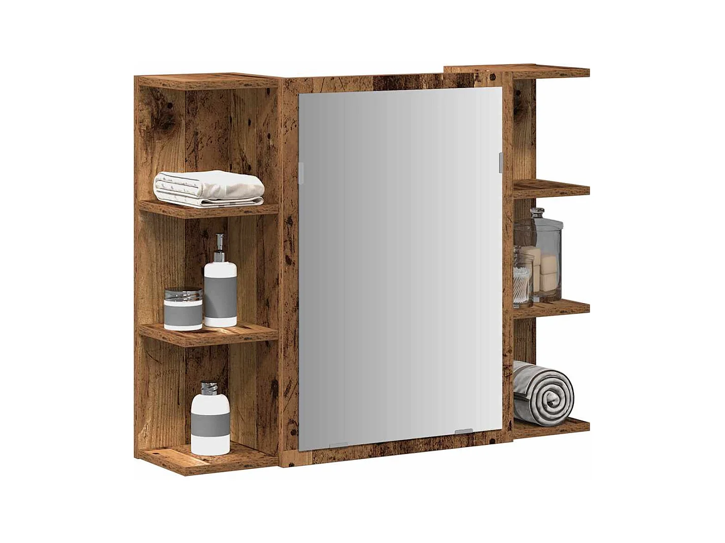 Mueble de baño con espejo de madera vieja de ingeniería de madera