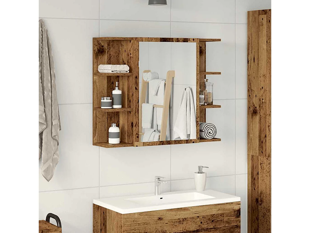Armoire à miroir de salle de bain vieux bois bois d'ingénierie
