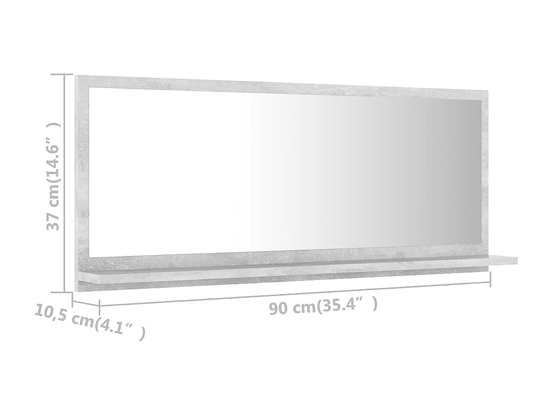 Miroir de salle de bain Gris béton 90x10,5x37 cm Aggloméré