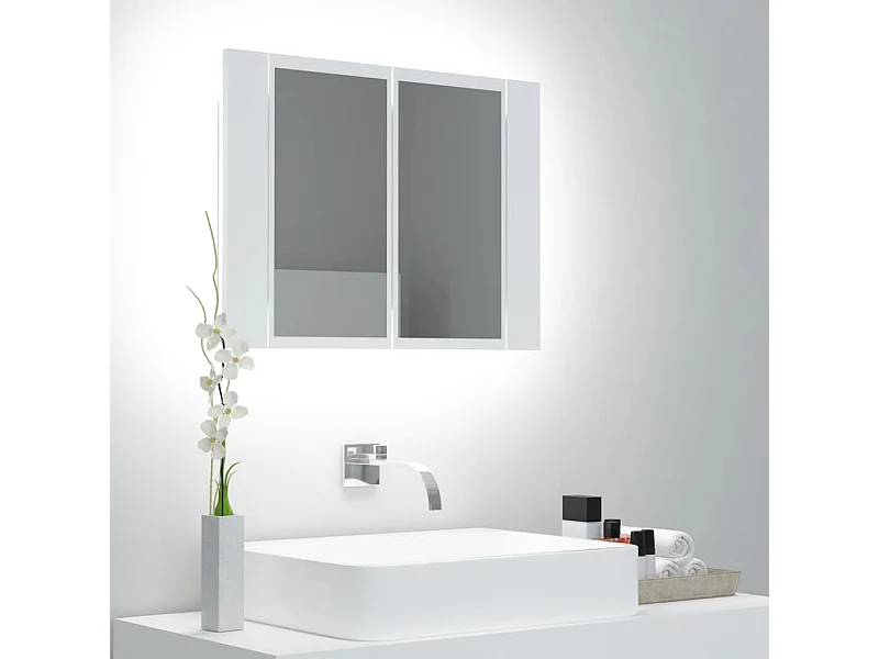 Mobiletto da bagno con specchio LED bianco 60x12x45 cm in acrilico