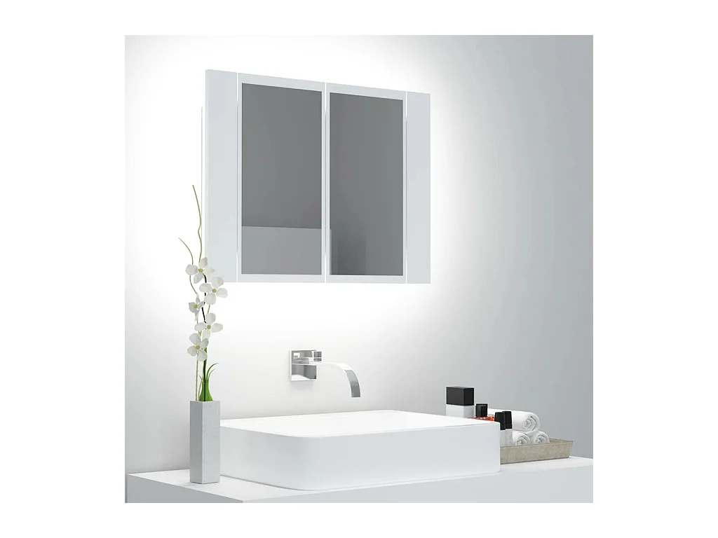 Mobiletto da bagno con specchio LED bianco 60x12x45 cm in acrilico