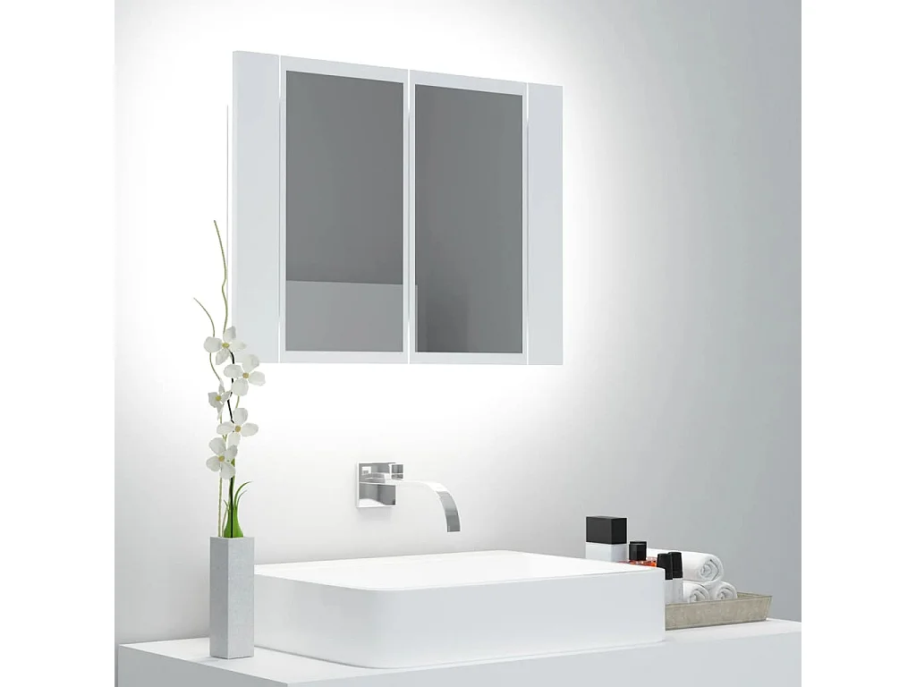 Mobiletto da bagno con specchio LED bianco 60x12x45 cm in acrilico