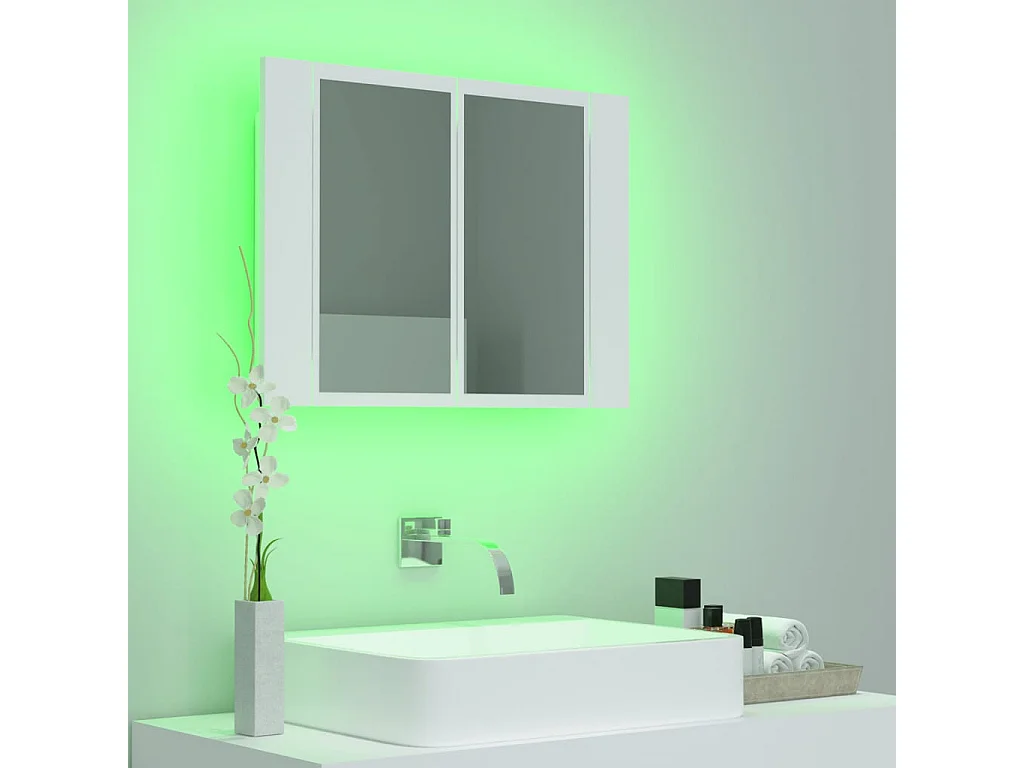 Mobiletto da bagno con specchio LED bianco 60x12x45 cm in acrilico