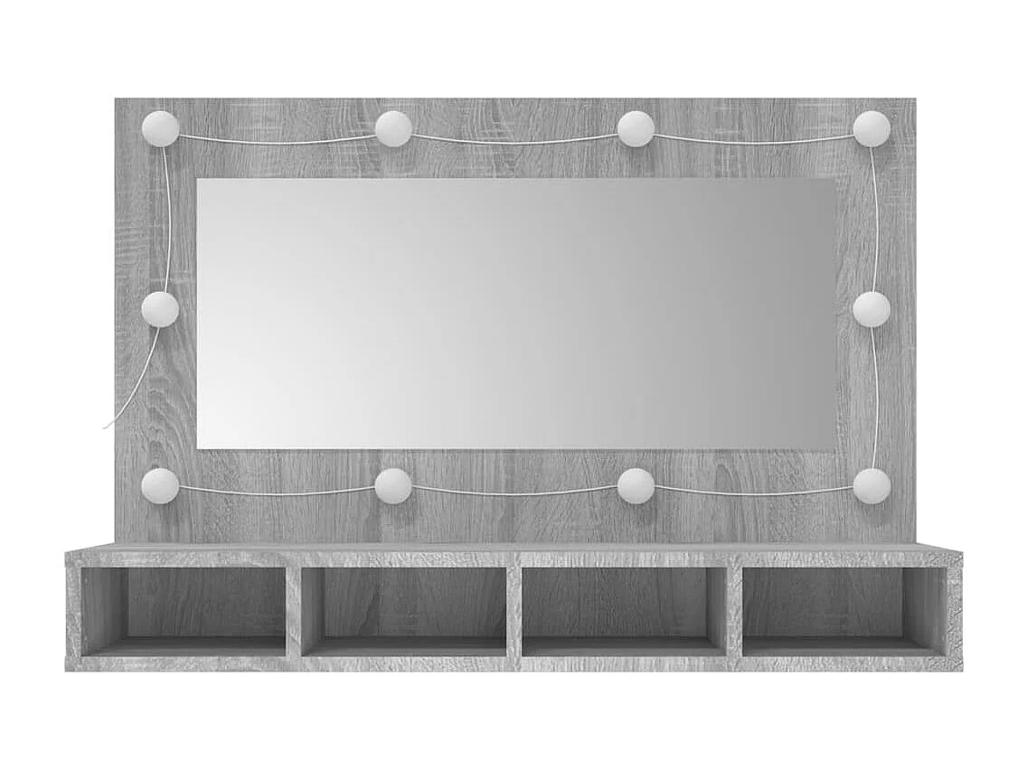 Mobiletto a specchio grigio Sonoma con LED 90x31,5x62 cm