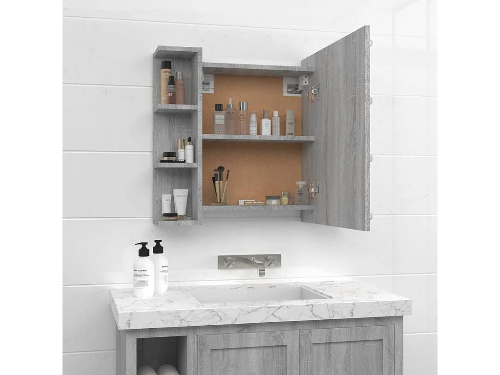 Mobiletto a specchio grigio Sonoma con LED 70x16,5x60 cm