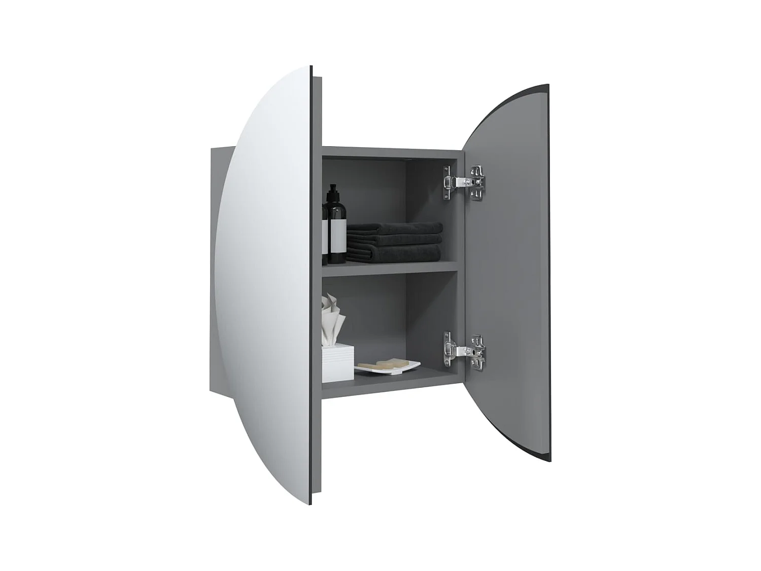 Mobiletto da bagno rotondo con specchio e luci LED, Grigio, 40x40x17,5 cm