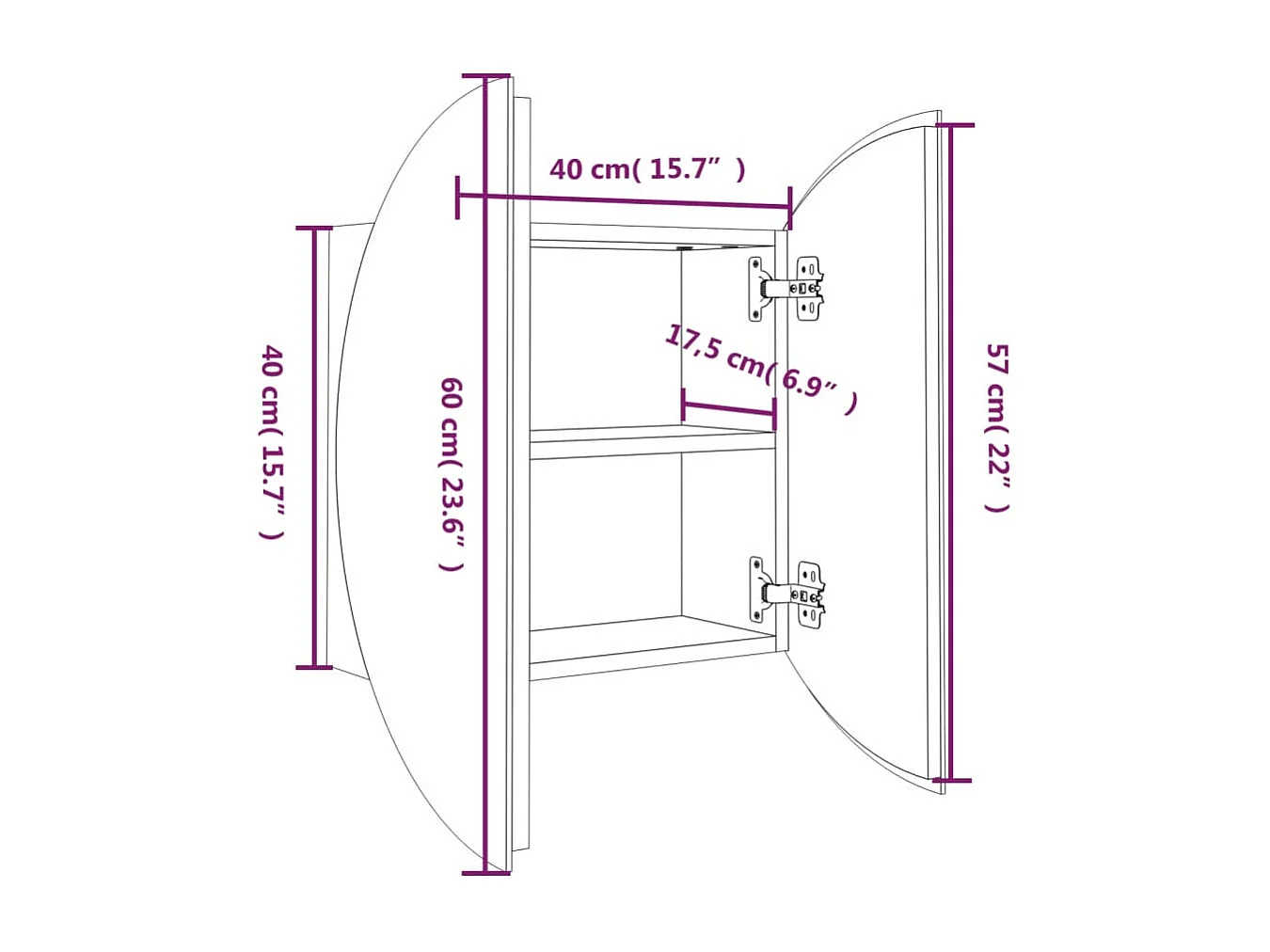 Mobiletto da bagno rotondo con specchio e luci LED, Grigio, 40x40x17,5 cm