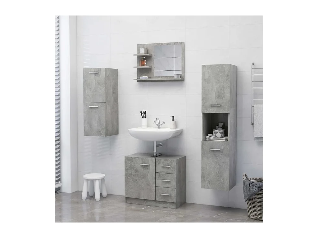 Specchio da bagno grigio cemento 60x10,5x45cm in legno ingegnerizzato
