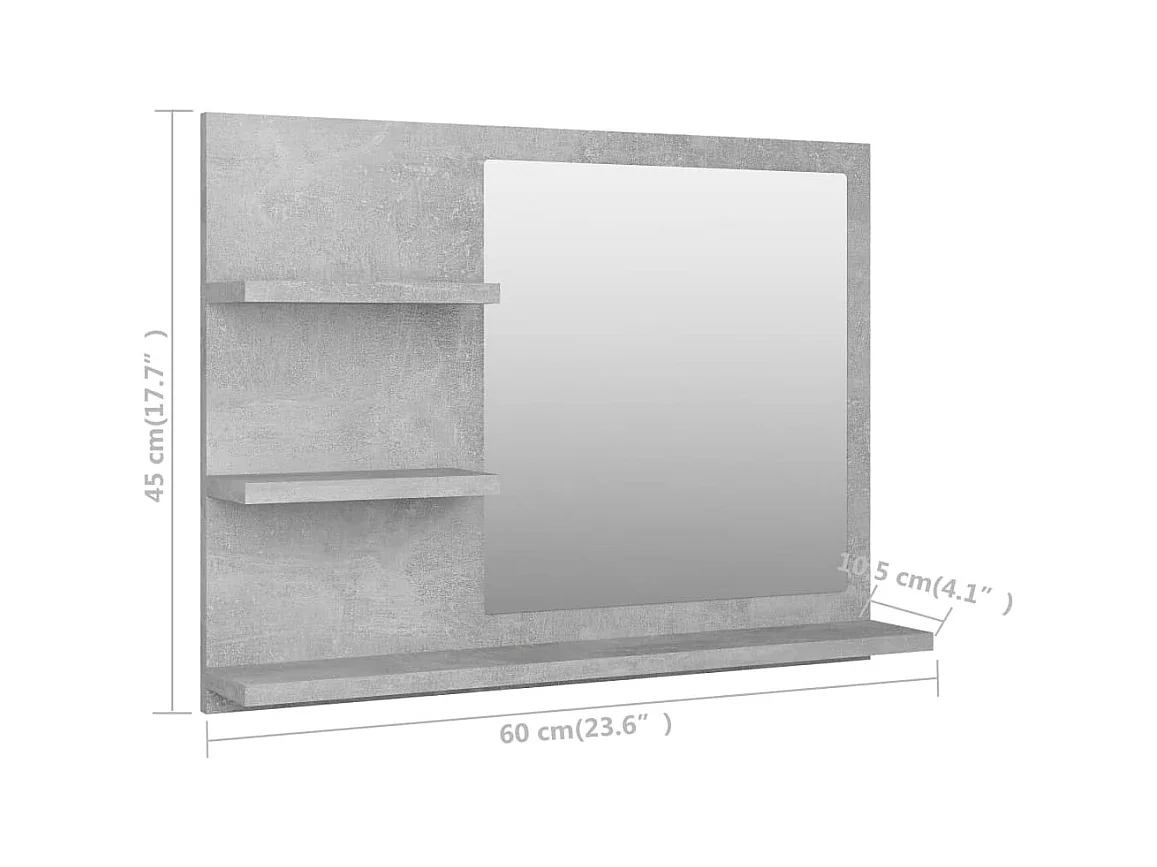 Specchio da bagno grigio cemento 60x10,5x45cm in legno ingegnerizzato