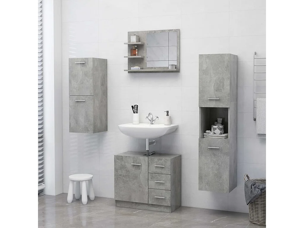 Miroir de salle de bain gris béton 60x10,5x45cm bois ingénierie