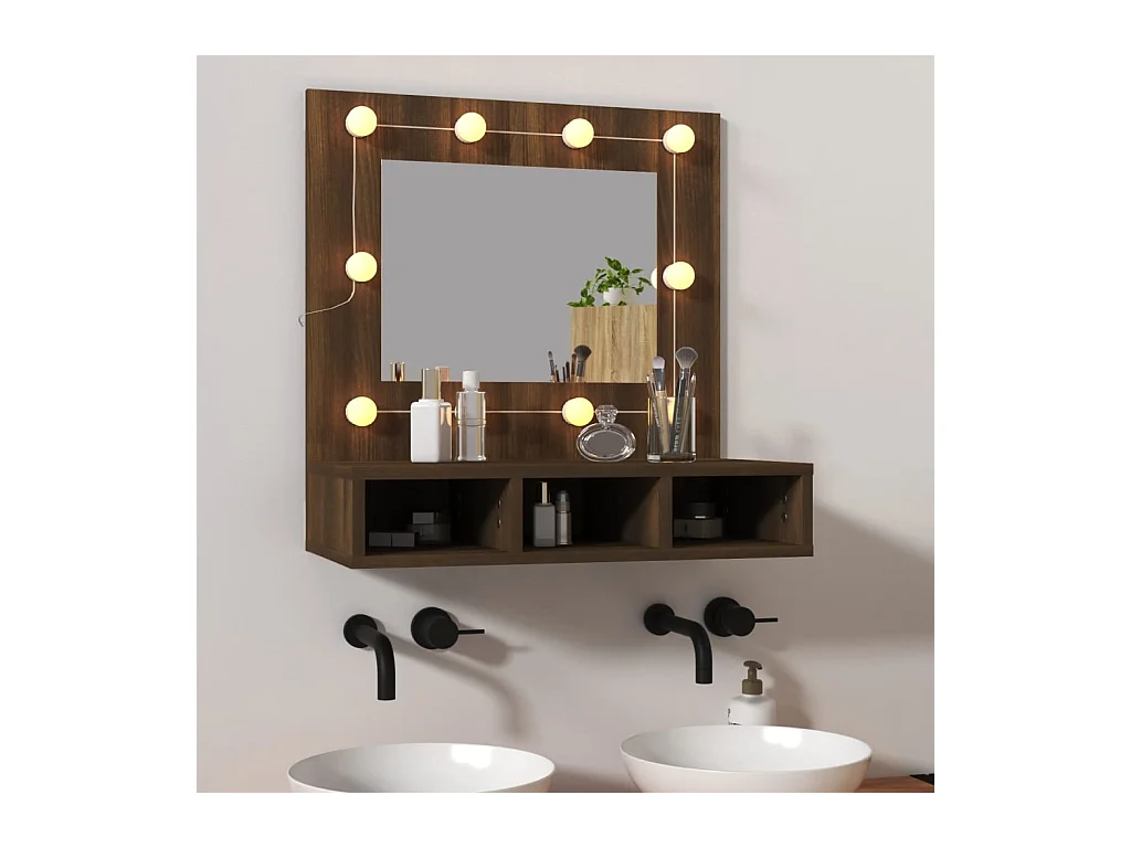 Armoire à miroir avec LED Chêne marron 60x31,5x62 cm