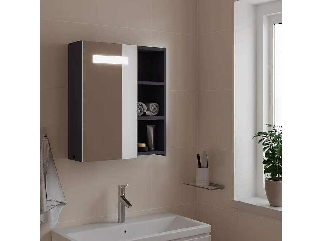 Armario de baño con espejo y LED gris 45x13x52 cm