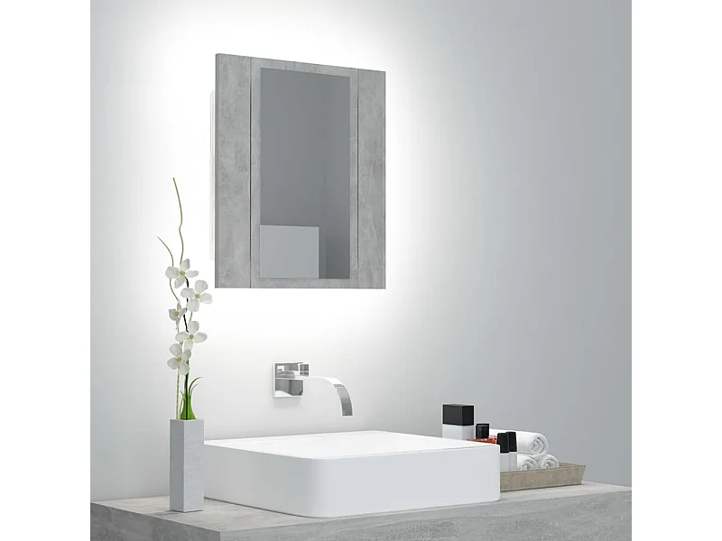 Mobiletto da bagno con specchio LED in acrilico grigio cemento