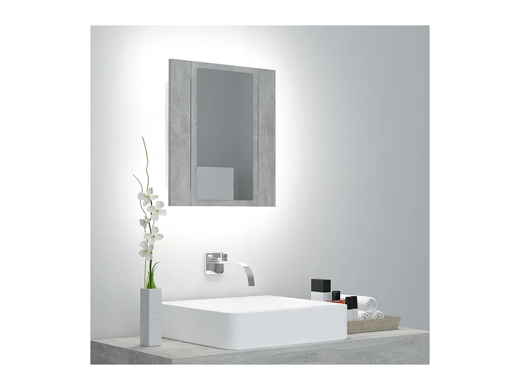 Mobiletto da bagno con specchio LED in acrilico grigio cemento