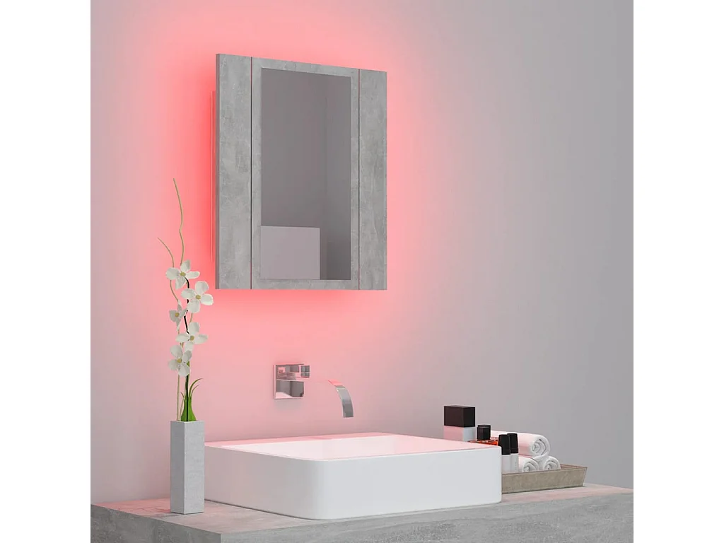 Mobiletto da bagno con specchio LED in acrilico grigio cemento