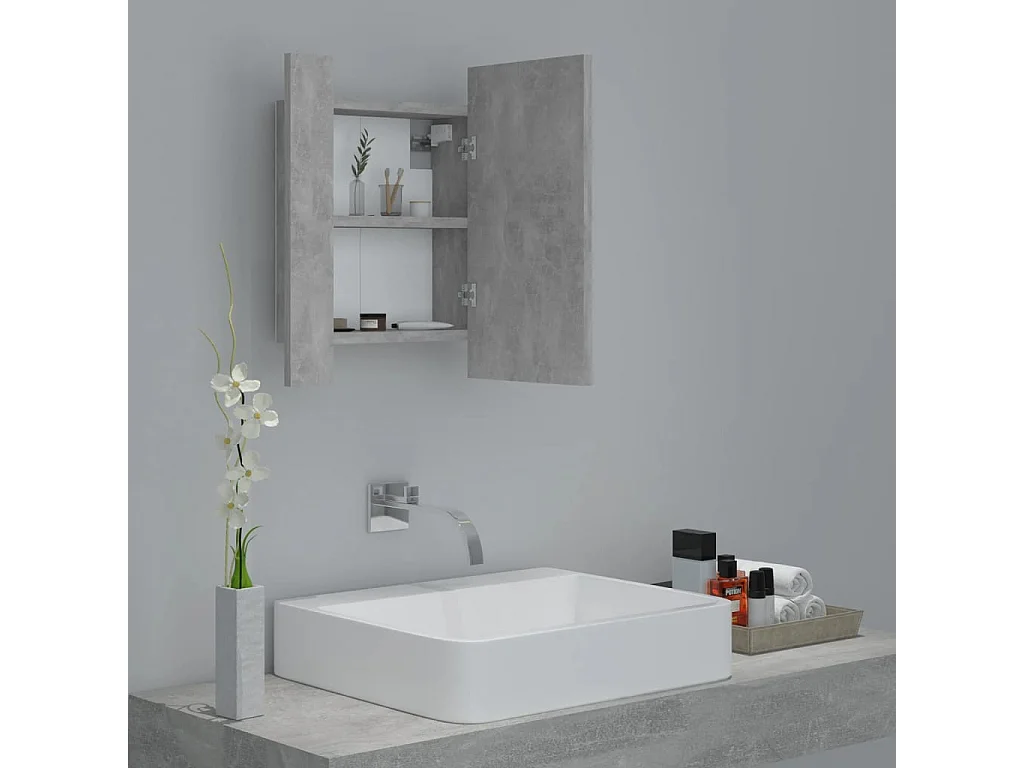 Mobiletto da bagno con specchio LED in acrilico grigio cemento