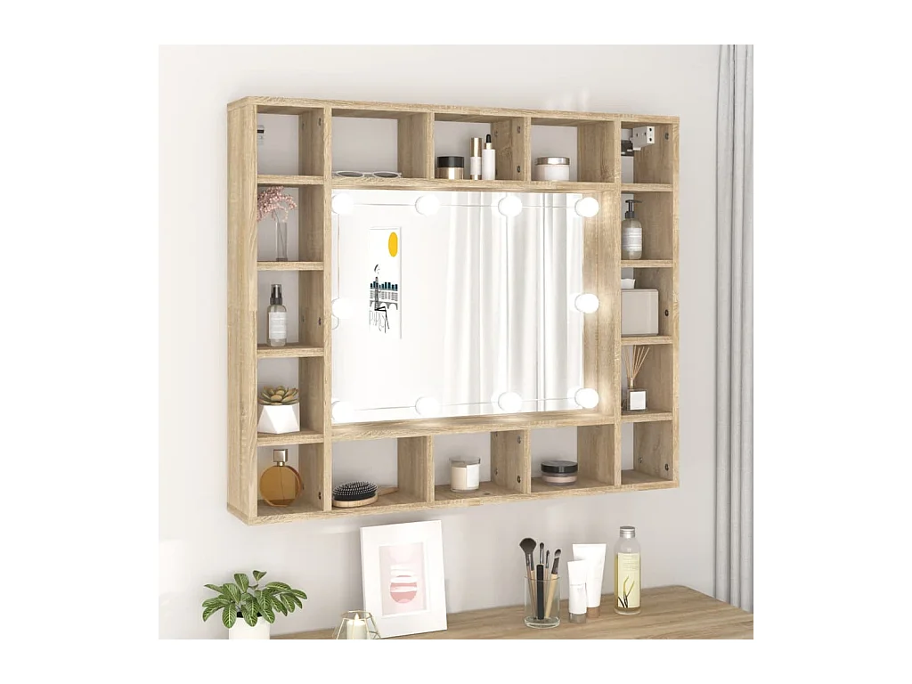 Armario espejo con LED roble Sonoma 91x15x76,5 cm