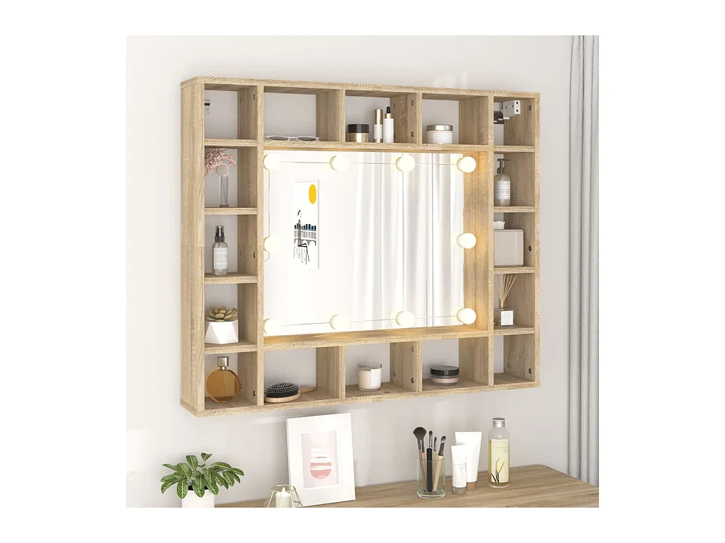 Armario espejo con LED roble Sonoma 91x15x76,5 cm