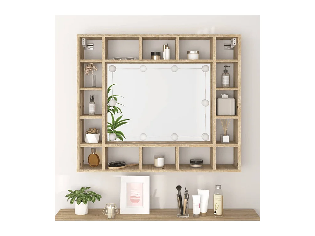 Armario espejo con LED roble Sonoma 91x15x76,5 cm