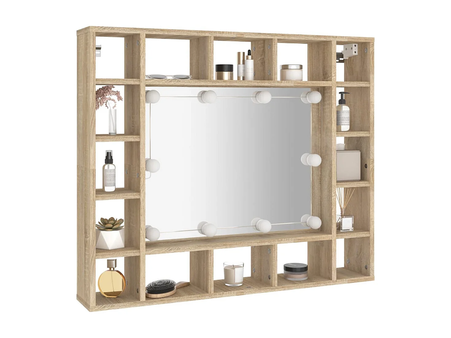 Armario espejo con LED roble Sonoma 91x15x76,5 cm