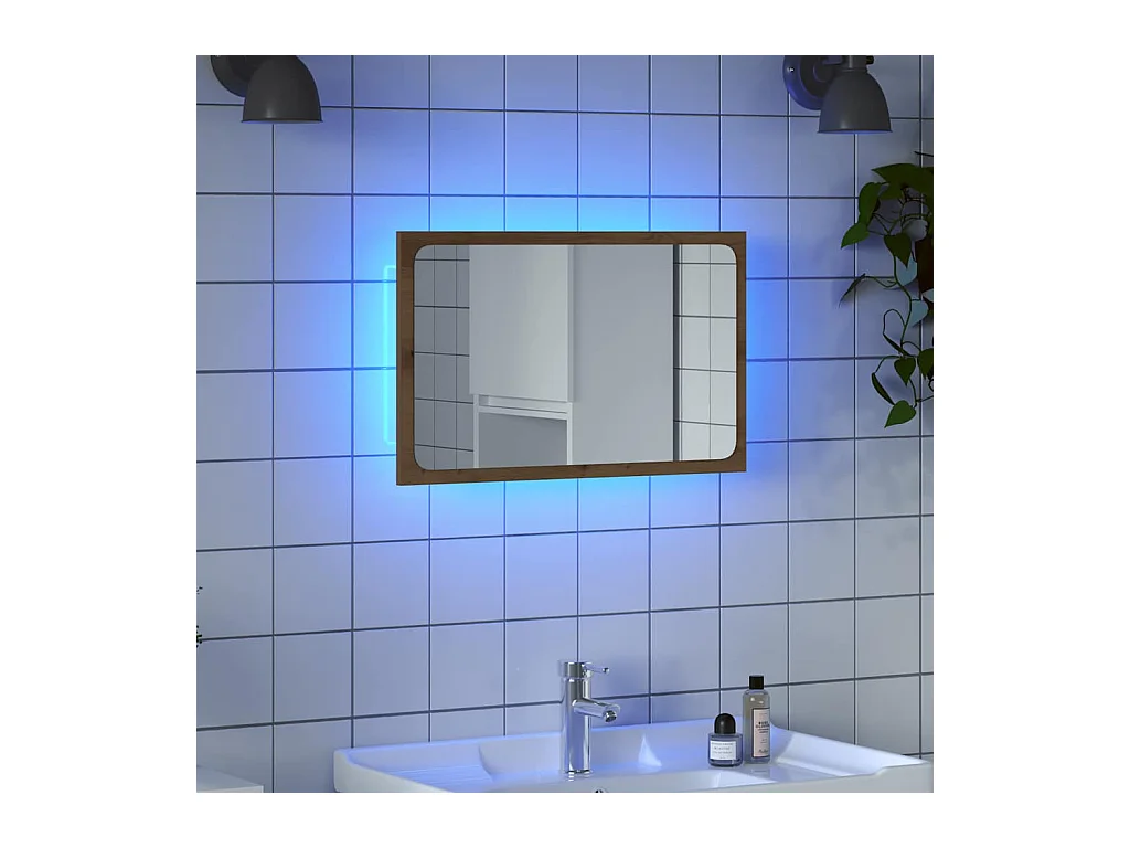 Espejo de baño con luz LED, roble hecho a mano.