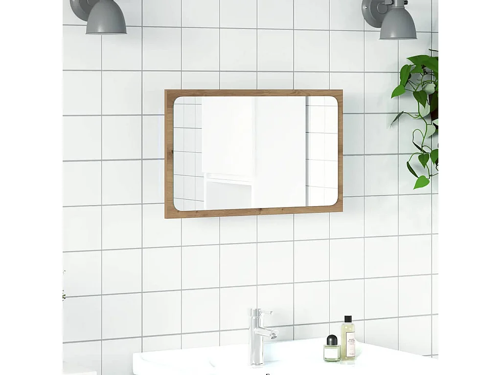 Espejo de baño con luz LED, roble hecho a mano.