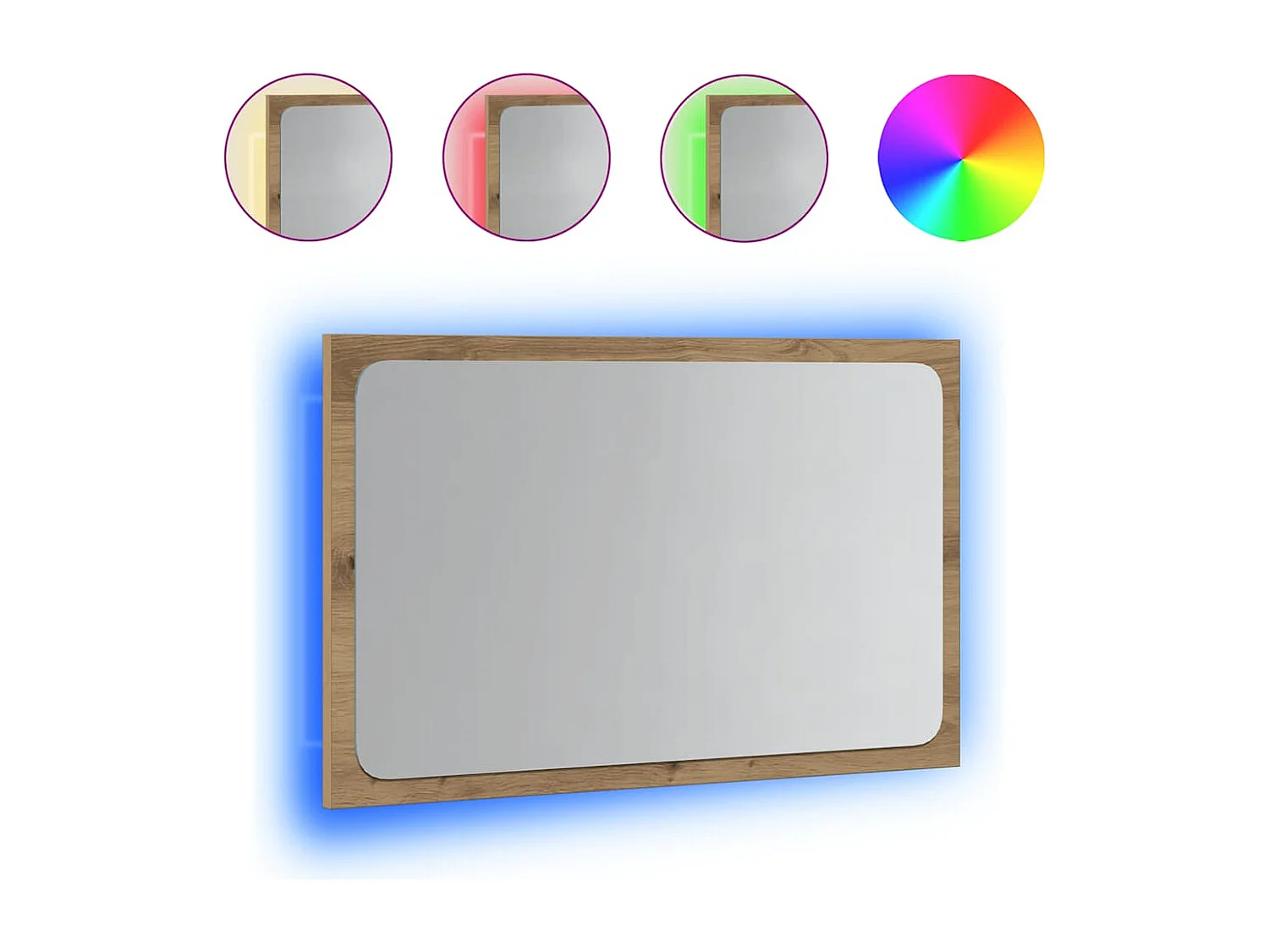 Specchio da bagno con luce LED, in rovere lavorato a mano