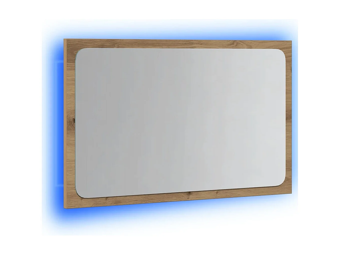 Specchio da bagno con luce LED, in rovere lavorato a mano