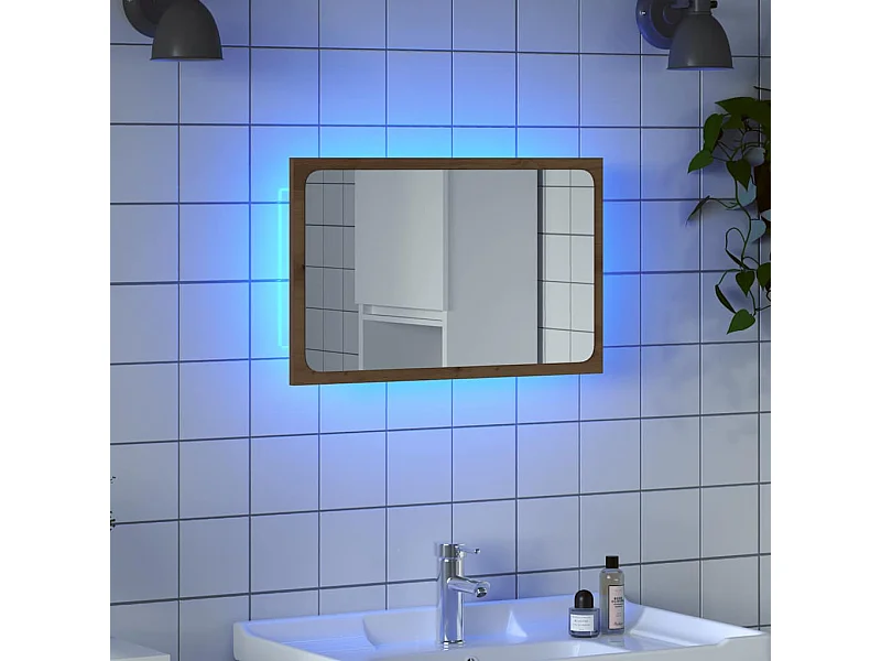 Miroir de salle de bain avec lumière LED chêne artisanal