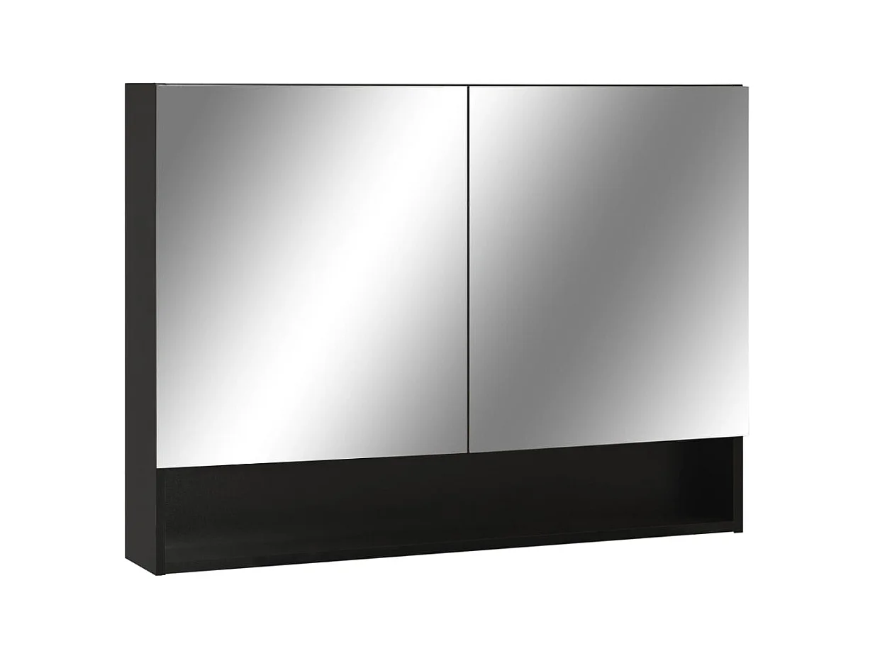 Mobiletto per bagno con specchio LED nero 80x15x60 cm MDF