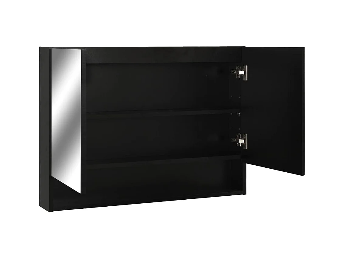 Mobiletto per bagno con specchio LED nero 80x15x60 cm MDF