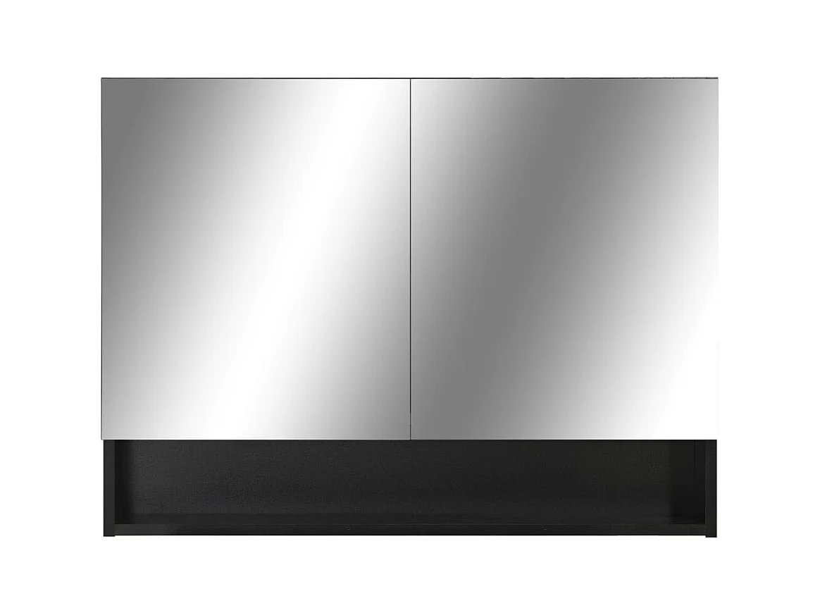 Mobiletto per bagno con specchio LED nero 80x15x60 cm MDF