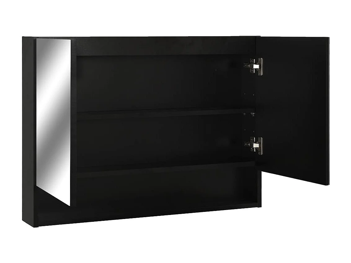 Armario de baño con espejo LED negro 80x15x60 cm MDF