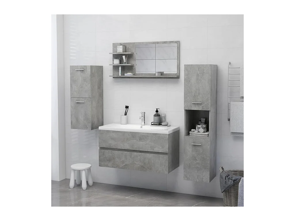 Specchio da bagno in legno ingegnerizzato grigio cemento