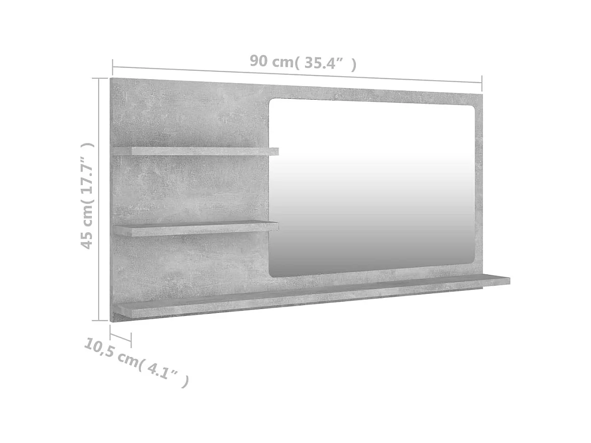 Specchio da bagno in legno ingegnerizzato grigio cemento