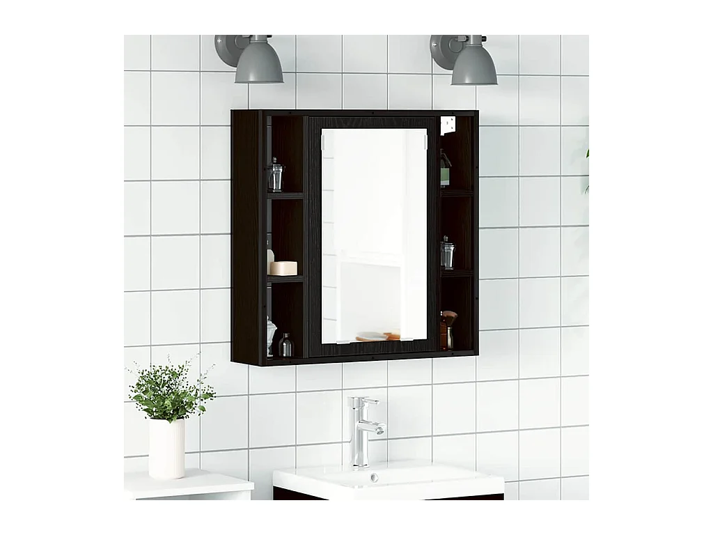 Armoire à miroir de salle de bain chêne noir bois ingénierie