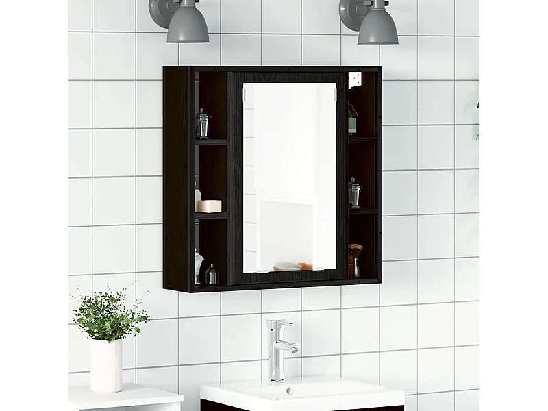 Armoire à miroir de salle de bain chêne noir bois ingénierie