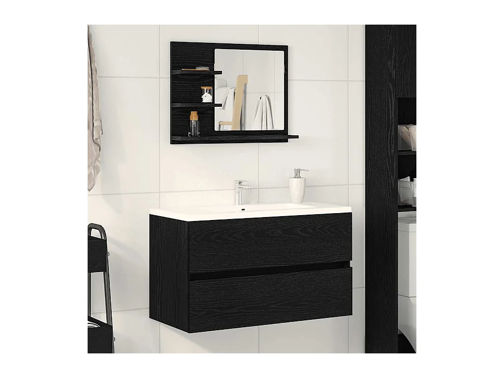 Zwarte eiken badkamerspiegel 60x10,5x45cm bewerkt hout