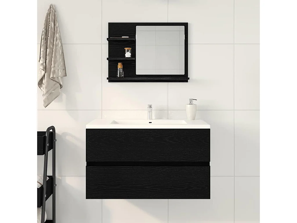 Miroir de salle de bain chêne noir 60x10,5x45cm bois ingénierie