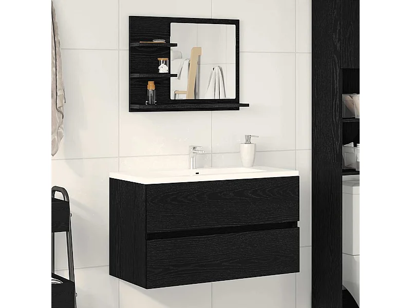 Miroir de salle de bain chêne noir 60x10,5x45cm bois ingénierie